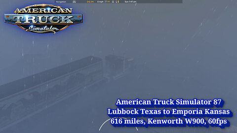 American Truck Simulator 87, Lubbock Texas to Emporia Kansas, 616 miles, Kenworth W900, 60fps