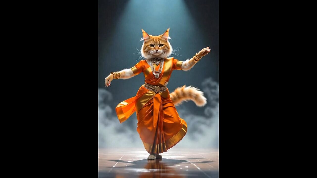 🐾 Mystical Dancing Cat in Silk Sari | Surreal Stage Performance