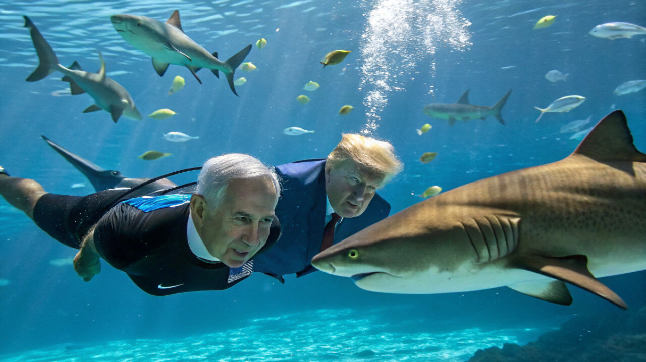 Trump & Netanyahu Swimming With Sharks