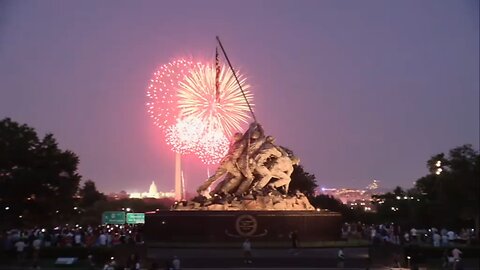 Fireworks over the nation's capital illuminate the U.S. Marine Corps War Memorial.