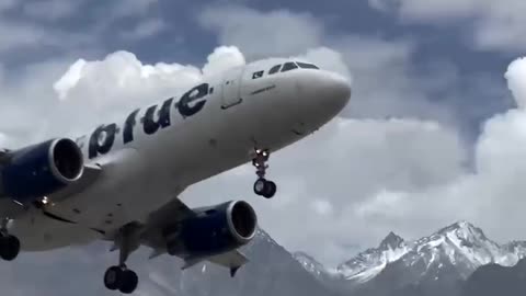 Takeoff of the A320 of the AirBlue at the beautiful high-altitude Skardu airport, Pakistan