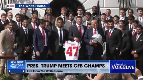 OHIO STATE PRESENTS PRESIDENT TRUMP WITH JERSEY