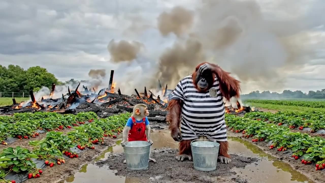 Monkey Nana Drives Tractor to Harvest Tomatoes with Tiny JCB Cat & Saves Ducklings from Tiger!🍅🚜🐱🐯