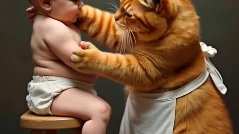 Cute cat Baby sitting