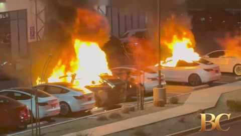 Teslas set on fire, shot at in Las Vegas