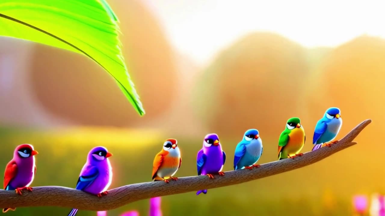 Little birds sitting on a branch
