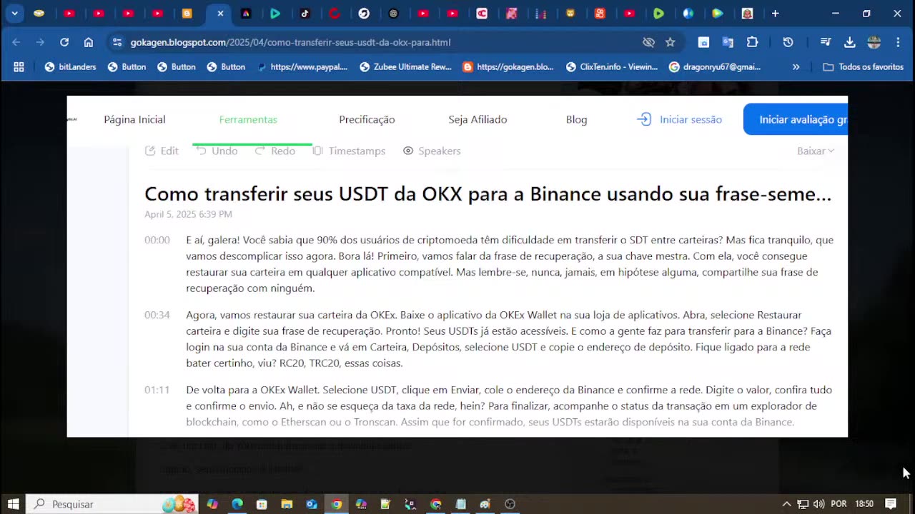 Transmissão ao vivo de short cute Como transferir seus USDT da OKX para a Binance.mp4
