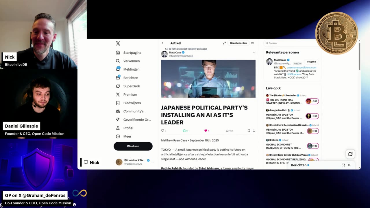 #BitcoinLive EP23 "On @Spine_DAO and the Power of Decentralized Science" w/ @PeaceLoveMusicG @Traves_Theberge @Graham_dePenros @DanielG_OCM @OpenCodeMission