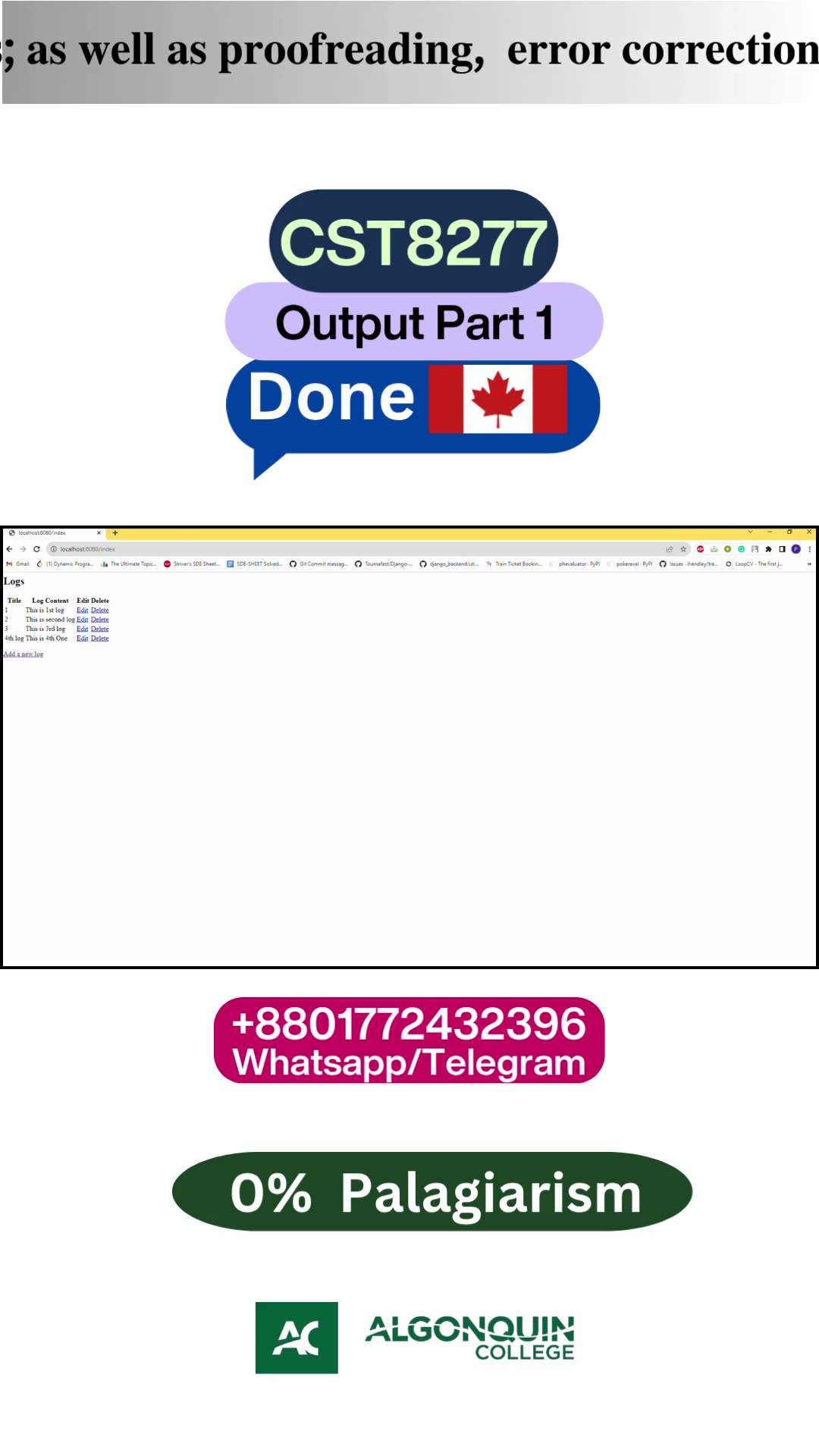 Student Work (Assignment) |CST8277 part 1 Spring Boot Logging API Preview | Algonquin College