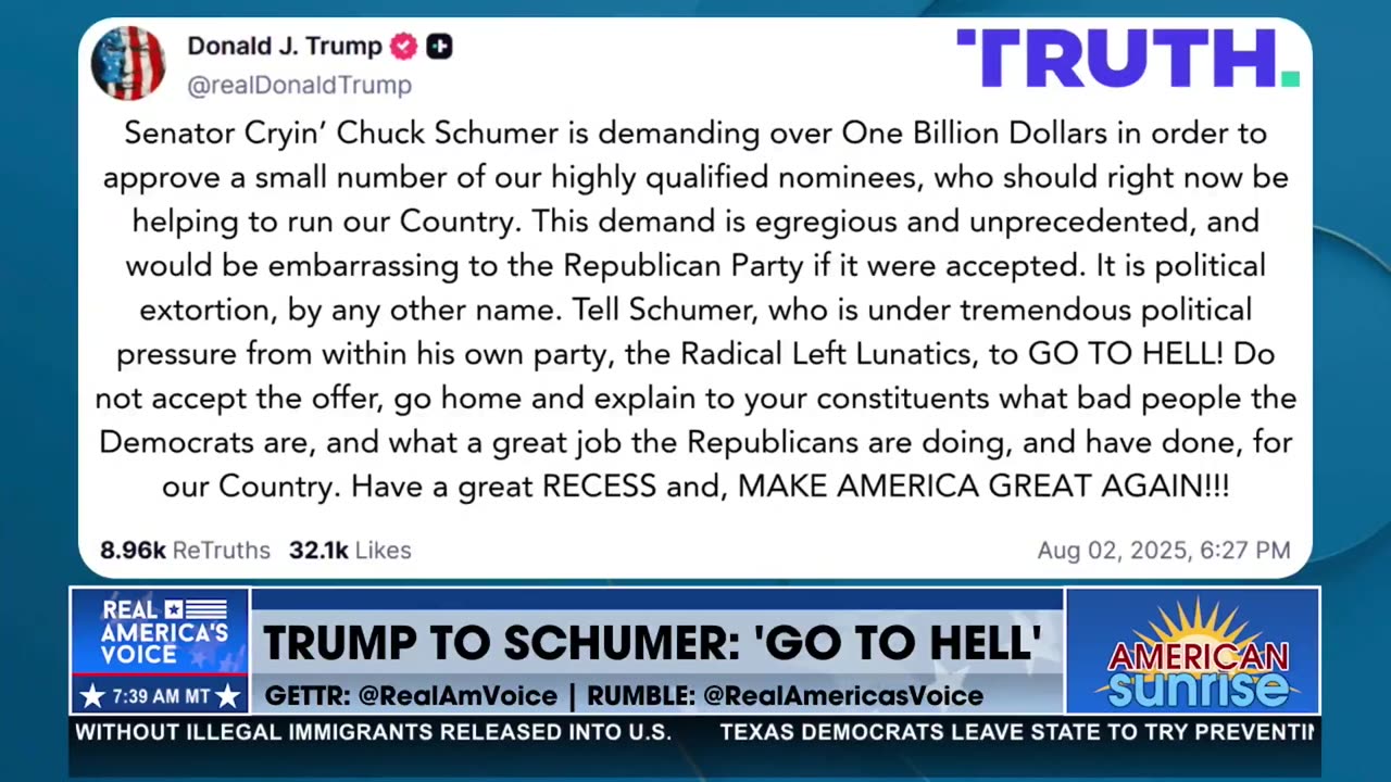 HE TOLD SCHUMER TO 'GO TO HELL'