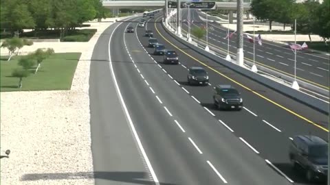 POTUS's motorcade is escorted to the Amiri Diwan in Doha, Qatar