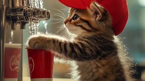 Cute cat working in McDonald’s