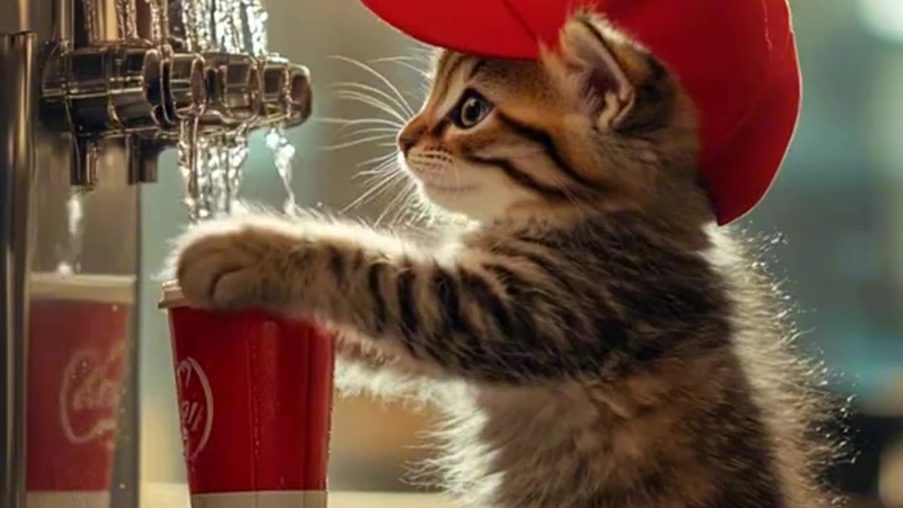 Cute cat working in McDonald’s