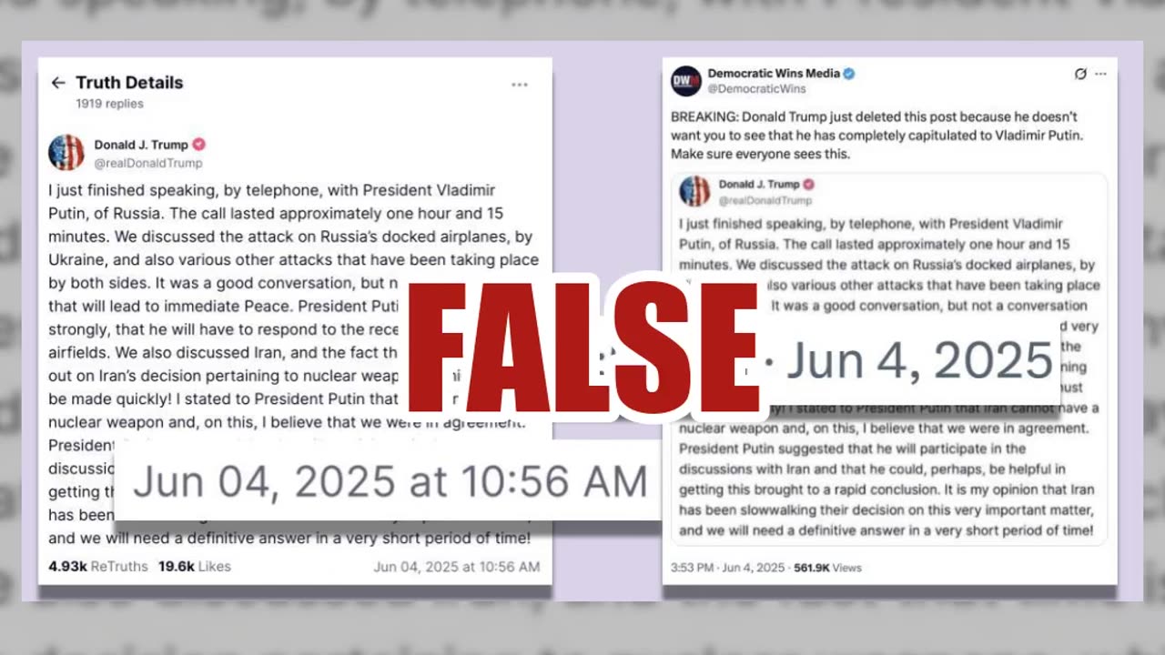 Fact Check: President Trump Did NOT Delete Truth Social Post About Call With President Putin