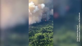 Aerial footage shows wildfires spread in Canada's Manitoba
