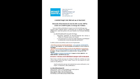 Communiqué de Presse 23 mai - Reinfo Santé NC - Arrêt immédiat "vaccin ARNm"