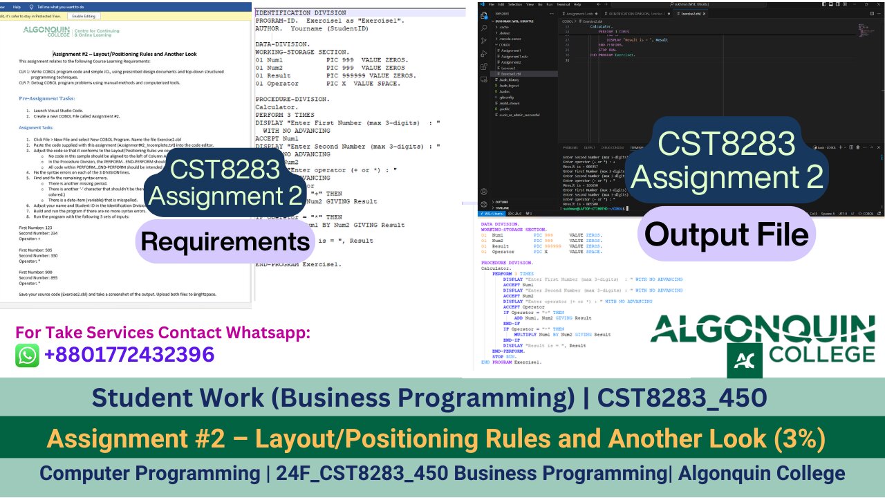 Student Work(Business Programming)| 24F_CST8283_450 Assignment 2:COBOL Formatting & Rules Work video