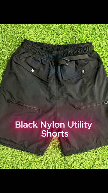 Black Nylon Shorts with Zipper Pockets