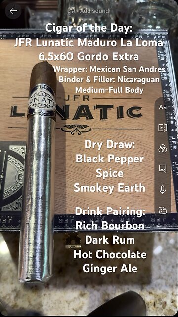 JFR Lunatic Maduro La Loma Pigtail 6.5x60 Gordo Extra #Short #Shorts #CigarOfTheDay #Review