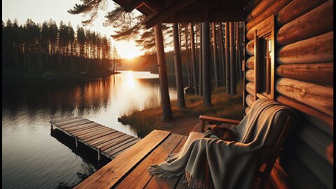 Cozy Lakeside Cabin Ambience | Gentle Waves, Sunset, & Relaxing Nature Sounds for Sleep & Focus