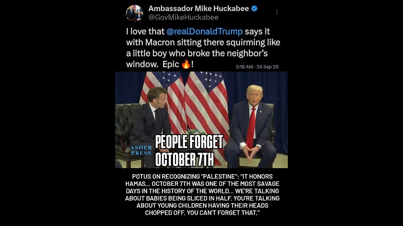President Trump on recognizing a Palestine: "It honors Hamas...People forget October 7th