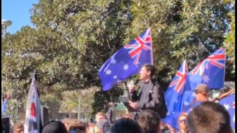 NSW State Leader Jack Eltis delivers a speech at the March for Australia today in Sydney