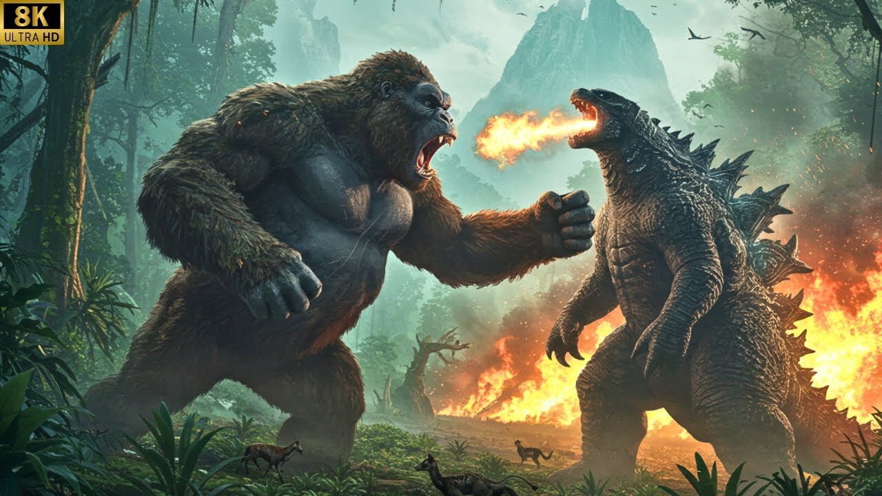 King Kong vs. Godzilla: Epic Battle of Giants on Skull Island! 🔥🦍🦖