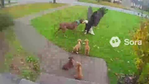 Dog saves her puppies from eagle attack (caught on doorbell camera)