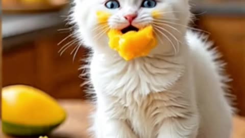 Kitten love mango