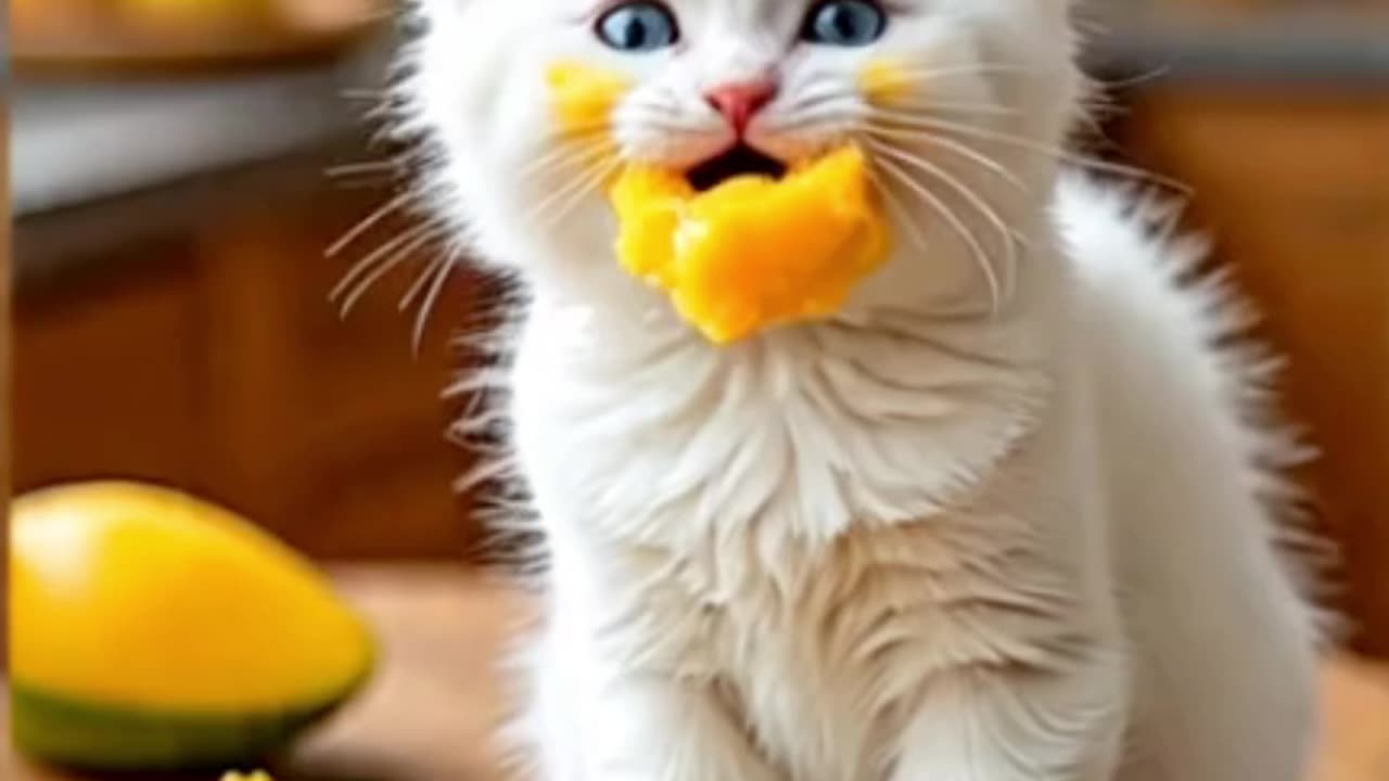 Kitten love mango