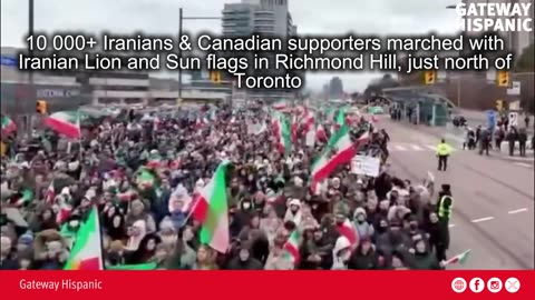10,000+ Iranians and supporters march with Lion and Sun flags near Toronto