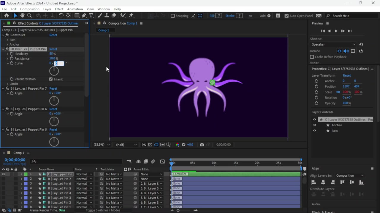 Realistic Octopus Tentacle Movement in After Effects