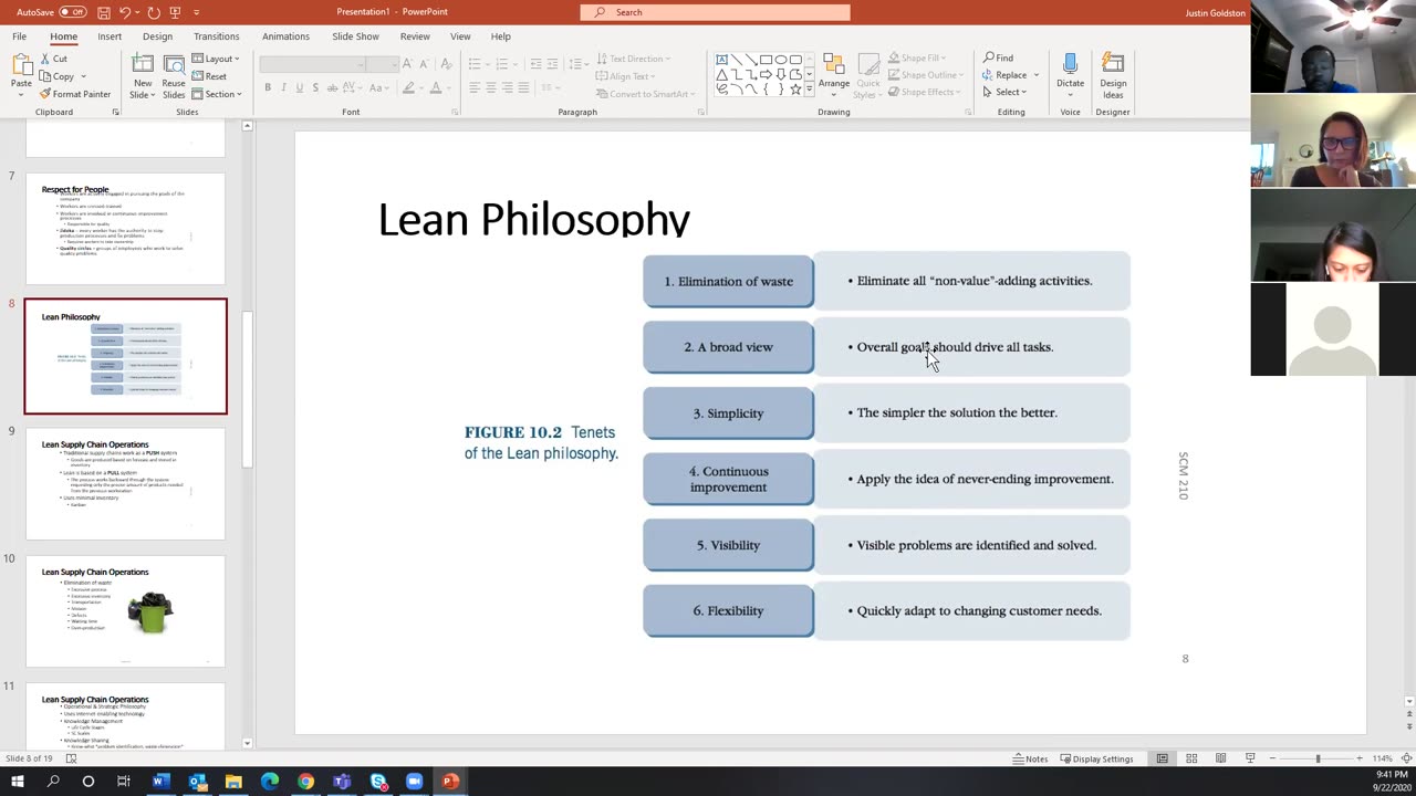 SCM301 - Dr. Justin Goldston Delivering Lean Six Sigma Lecture at Cal State University c. 2020