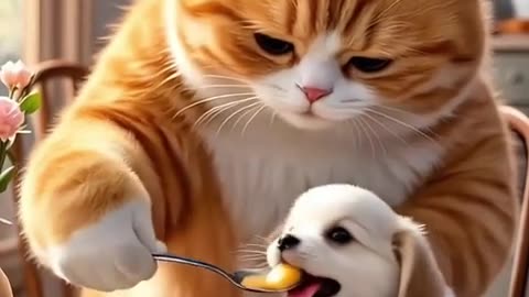 Orange Cat and little dog