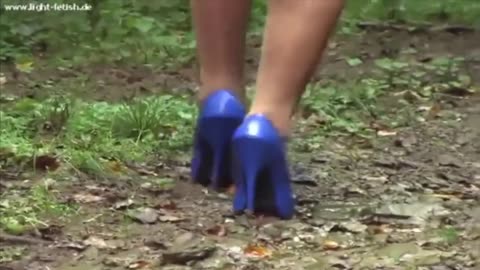 Blue High Heels Walk in Mud
