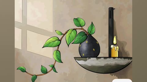 Minimalist Shelf Decor Featuring Plant Vase and Burning Candle in Cozy Setting