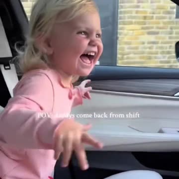 Daughter freaks out with excitement as her dad gets off his shift from work