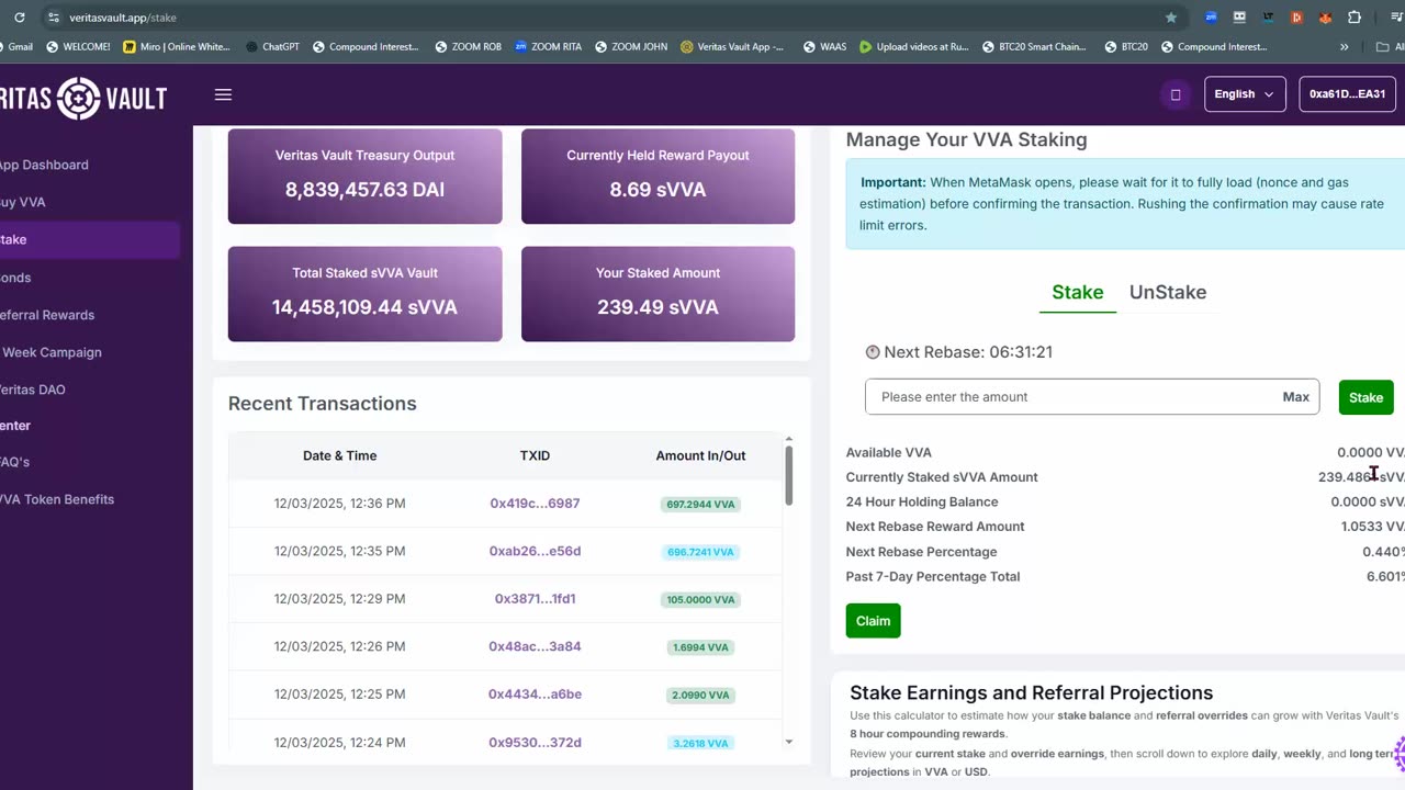 VERITAS VAULT NEDERLAND (live demonstratie) STAPEL RENTE CRYPTO STAKING WINSTEN - TOP TEAM ROB BUSER