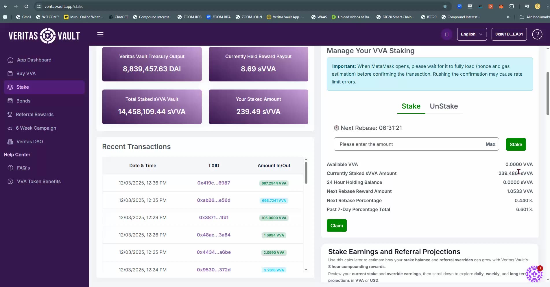 VERITAS VAULT NEDERLAND (live demonstratie) STAPEL RENTE CRYPTO STAKING WINSTEN - TOP TEAM ROB BUSER