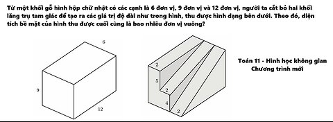 Toán 11: Từ một khối gỗ hình hộp chữ nhật có các cạnh là 6 đơn vị, 9 đơn vị và 12 đơn vị, người ta