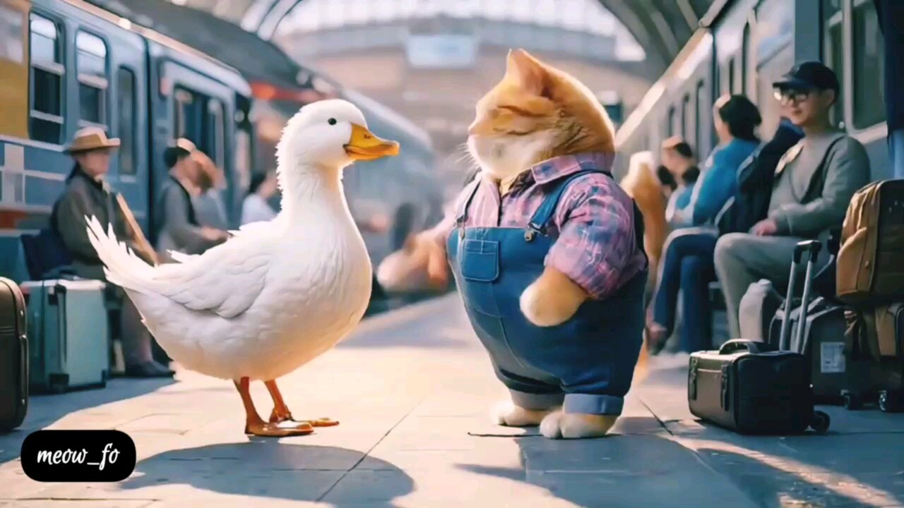 The meeting of the cat and his friend the duck🐱✨🪿