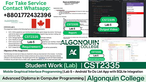 Student Work (𝐋𝐚𝐛 𝟓) | 𝐂𝐒𝐓𝟐𝟑𝟑𝟓 𝐋𝐚𝐛 𝟓 Android To-Do List App with SQLite | Algonquin College |Canada