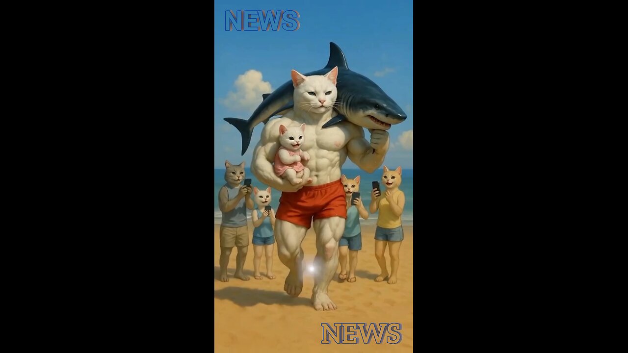 বিড়ালটি হাঙ্গর টাকে ধরে ফেলে। তার পর নদীর মধ্যে দুই জন অনেক মারামারি করে।