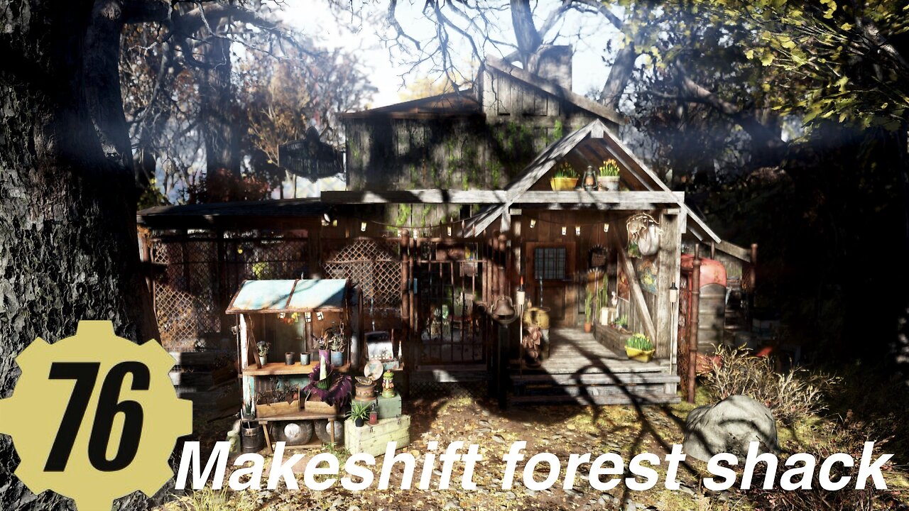 Fallout 76, makeshift forest shack camp build Fallout