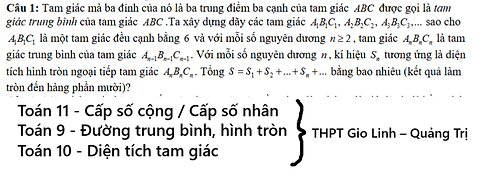 THPT Gio Linh – Quảng Trị: Toán 9-10-11: Tam giác mà ba đỉnh của nó là ba trung điểm ba cạnh của