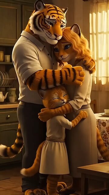 A sad tiger family Wait for end