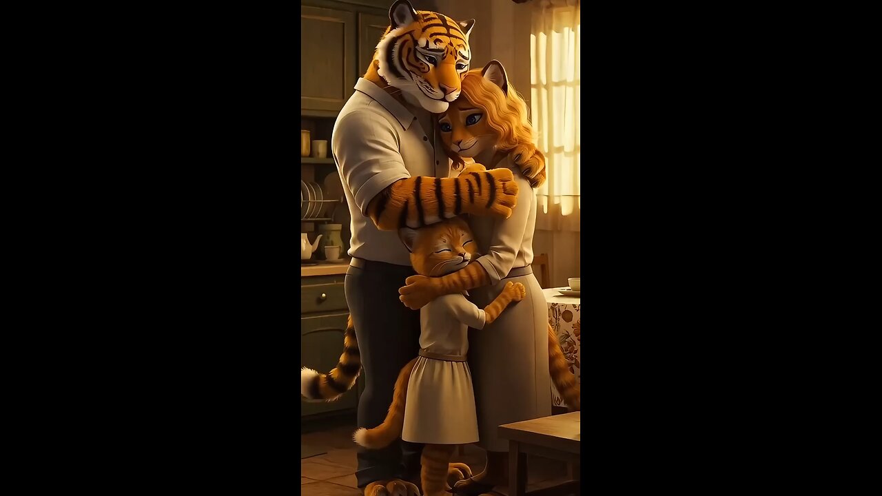 A sad tiger family Wait for end