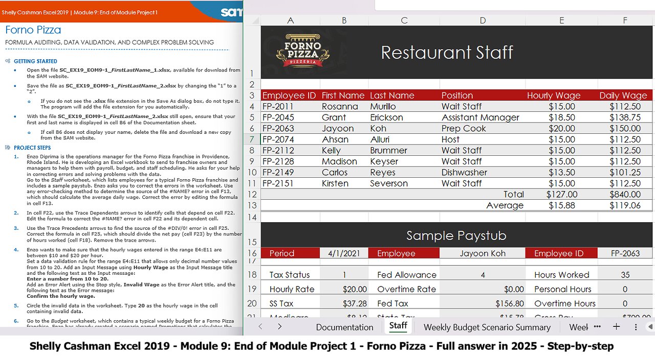 Shelly Cashman Excel 2019 | Module 9: End of Module Project 1 | Forno Pizza (Full answer in 2025)