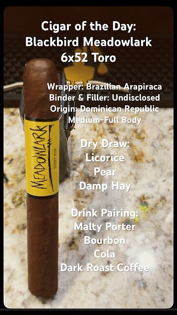 Meadowlark (Blackbird) 6x52 Toro #Shorts #CigarOfTheDay #Short #YTShorts #Review