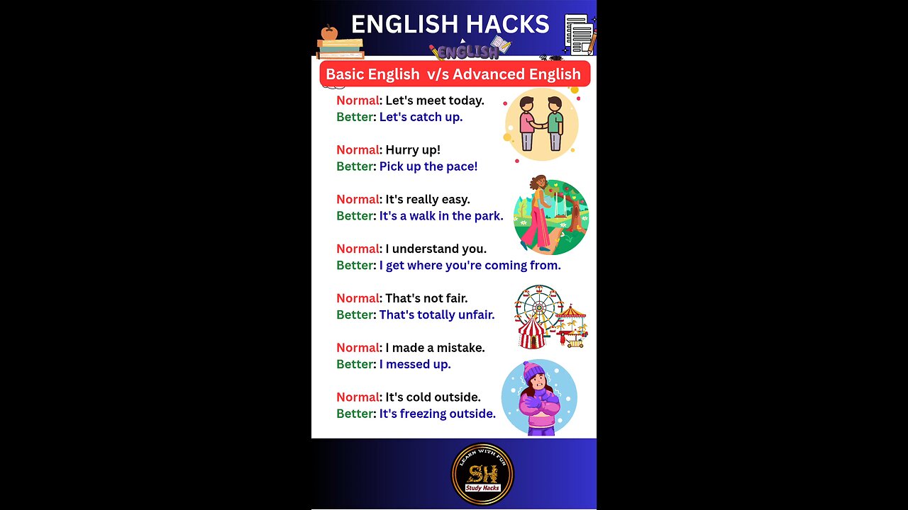 Basic English 🆚 Advance English for spoken English 03 #studyhacks123 #english #basic #shorts